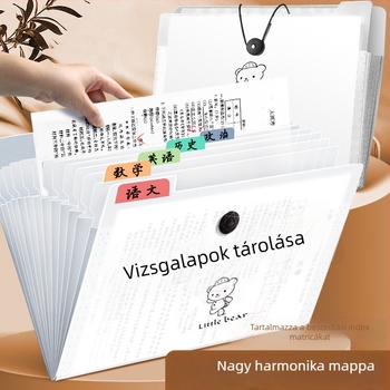 A4-es többoldalas diákoknak szánt mappa, átlátszó osztályozó zsebekkel, vizsgákhoz, harmonika típusú szervező