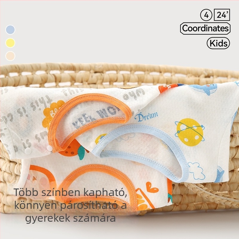 Gyermekeknek készült pamut rövid ujjú két darabos készlet – nyár, uniszex, rajzfilm mintával, 100-140 cm