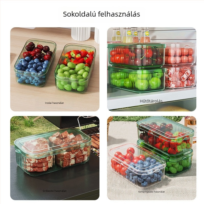 Négyszögletes műanyag ételtároló doboz hűtőbe, étel tárolására, 501–800 ml, letisztult dizájn