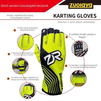 Kültéri gokart- és terepverseny kesztyűk, csúszásmentes, könnyű, teljes tenyéren szilikon, kopásálló