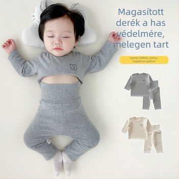 Pamut őszi babával alvóruha szett — két darabos, hosszú ujjú felső és magas derékú hasvédő nadrág, 0–12 hónap