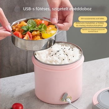 304 rozsdamentes acél termoszos ebéddoboz elektromos melegítéssel, hordozható USB-tápellátással, irodai dolgozóknak és diákoknak