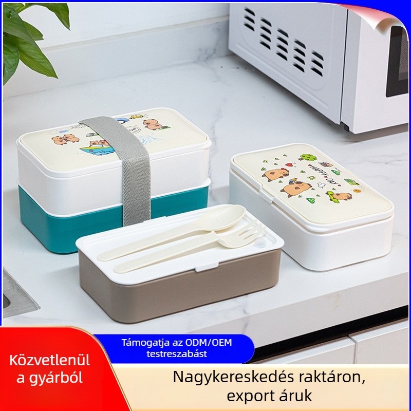 Japán stílusú kétszintes ebédbox rekeszekkel, hordozható, mikrohullámú sütőhöz alkalmas, szorosan záródó, Bento doboz diákoknak és irodai dolgozóknak
