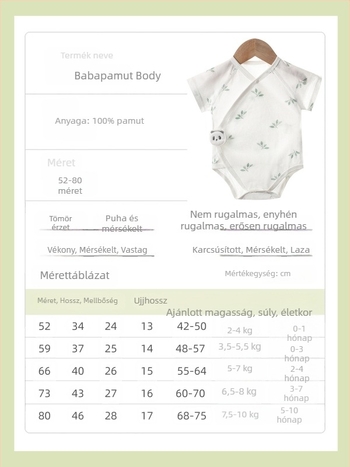 Újszülött pamut rövidujjú body, nyári viselet, szerzetes-stílus