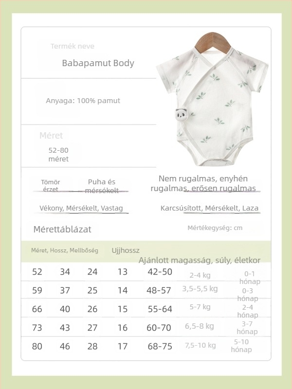 Újszülött pamut rövidujjú body, nyári viselet, szerzetes-stílus