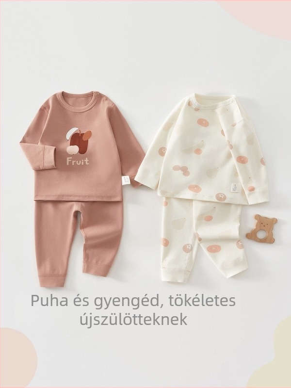 100% pamutból készült, két részes alvóruha szett újszülötteknek, uniszex, hosszú ujjú, puha anyag, mesefigurás minta