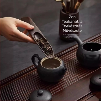 Teaceremónia hat darabos készlet, ébenfa tömörfa, kiváló minőségű tea kiegészítők: teklipsz, teás mérő, teáskanna karbantartó ecset és teafőző eszközök