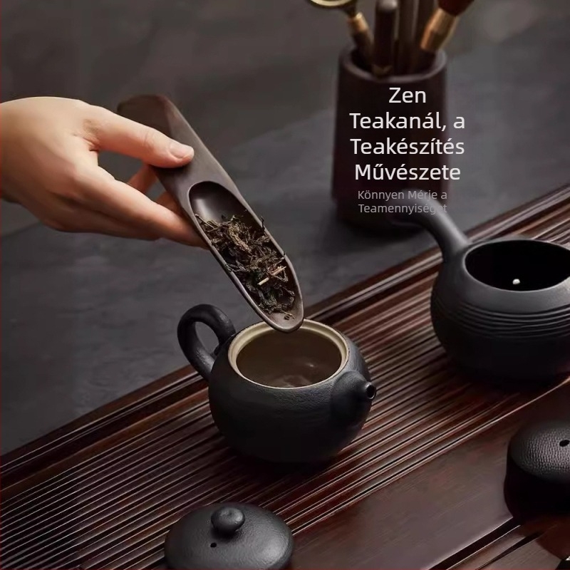 Teaceremónia hat darabos készlet, ébenfa tömörfa, kiváló minőségű tea kiegészítők: teklipsz, teás mérő, teáskanna karbantartó ecset és teafőző eszközök