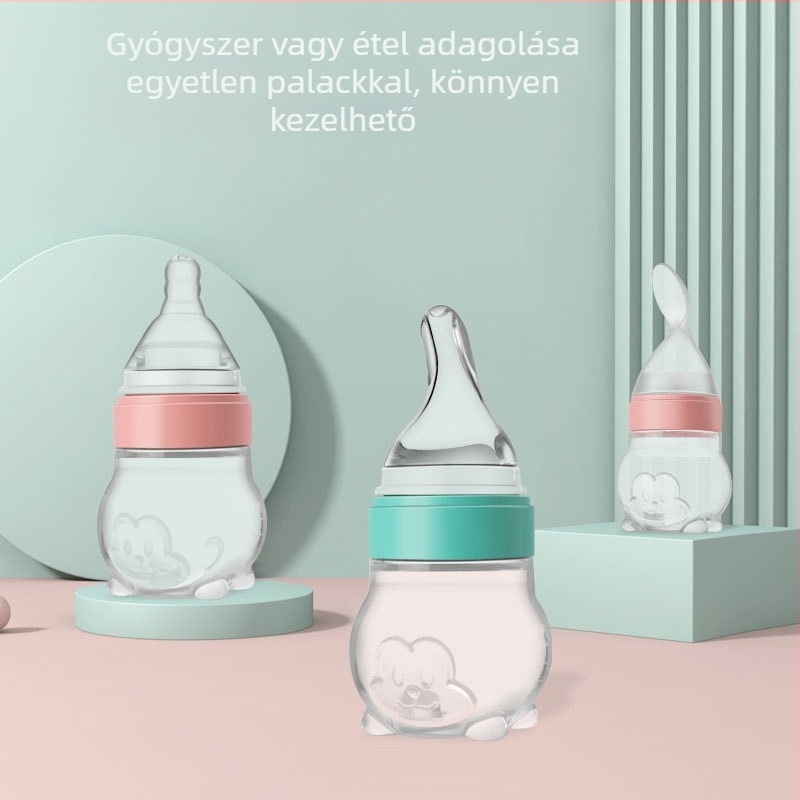 Csecsemő gyógyszeradagoló cumisüveg fulladás elleni kialakítással, víz ivásához