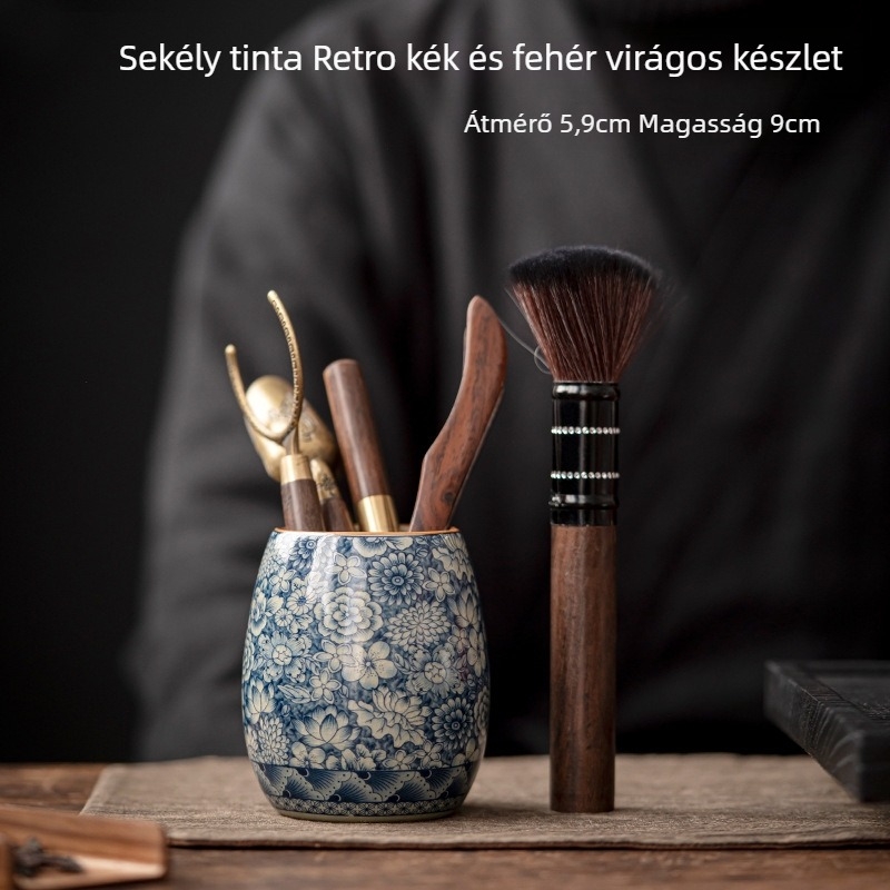 Kék-fehér porcelán teaceremónia hats úriember kiegészítő készlet: teás kés, teás tű, teáskanna ecset, teás doboz, teás eszközök, teás csipesz