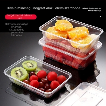 Egyedül egyszer használható ebédes doboz fedővel, átlátszó élelmiszer-minőségű műanyag tároló, vastagított kör alakú tál és téglalap alakú rész fedővel
