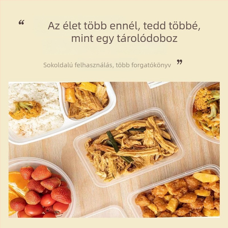 Egyedül egyszer használható ebédes doboz fedővel, átlátszó élelmiszer-minőségű műanyag tároló, vastagított kör alakú tál és téglalap alakú rész fedővel