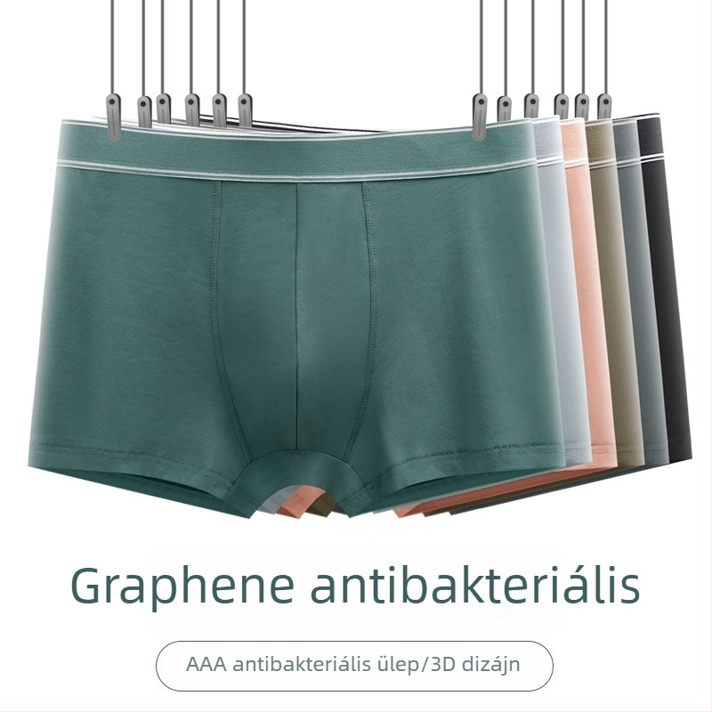 Egységes színű férfi pamut boxer rövidnadrág, légáteresztő, elasztikus, antibakteriális, középmagas derékkal