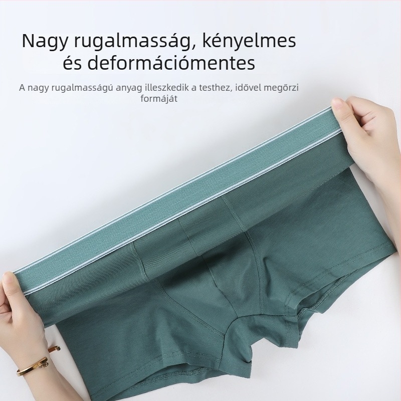 Egységes színű férfi pamut boxer rövidnadrág, légáteresztő, elasztikus, antibakteriális, középmagas derékkal