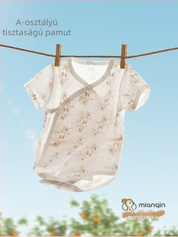 Újszülött pamut nyári rugdalózó, vékony, uniszex, rövid ujjú