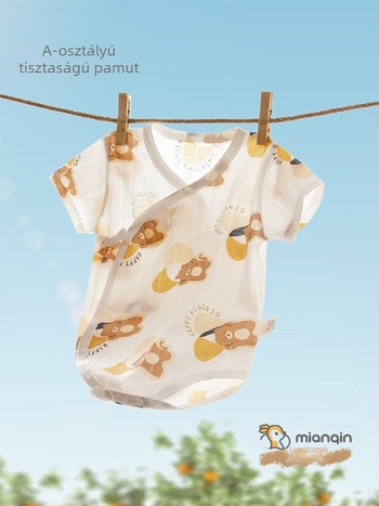 Újszülött pamut nyári rugdalózó, vékony, uniszex, rövid ujjú