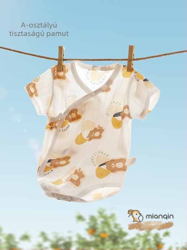 Újszülött pamut nyári rugdalózó, vékony, uniszex, rövid ujjú