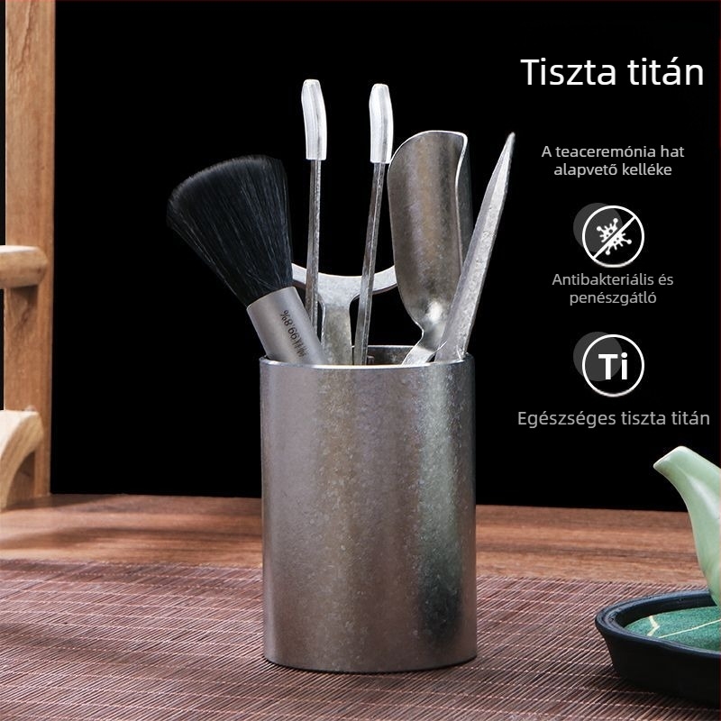 Tiszta titánból készült tea ceremóniára szánt hatrészes készlet – prémium tea eszközök, tea klipsz és tea kés