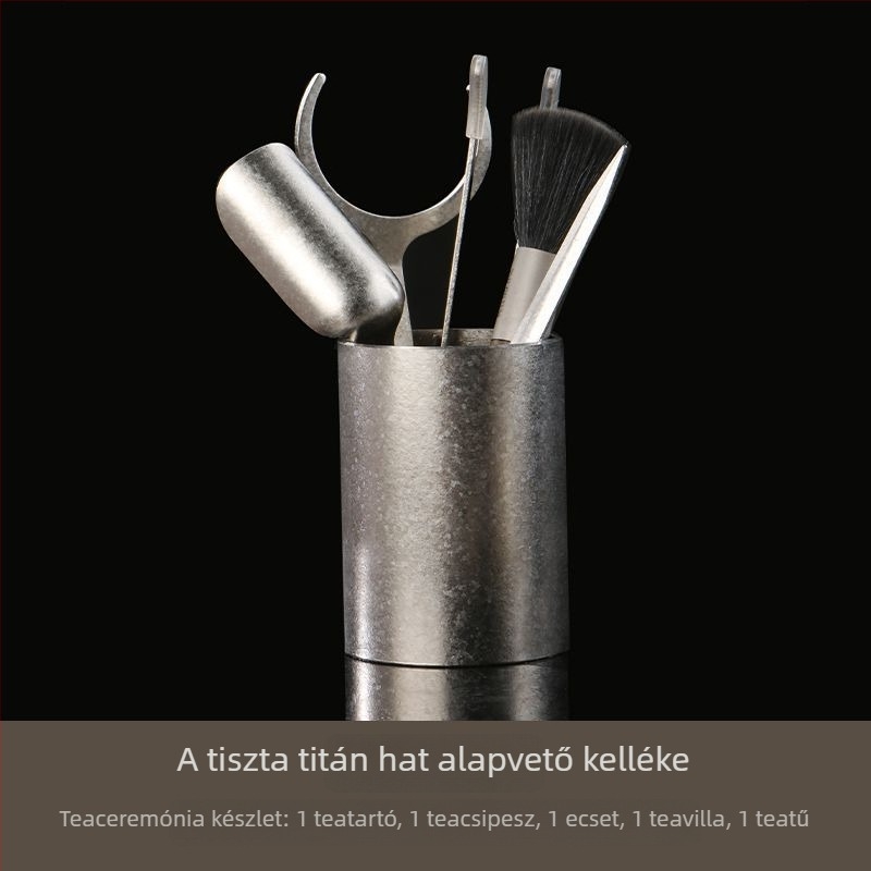 Tiszta titánból készült tea ceremóniára szánt hatrészes készlet – prémium tea eszközök, tea klipsz és tea kés