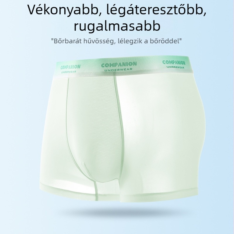 Férfi jégselyem antibakteriális boxer rövidnadrág, középmagas derekú, lélegző nylonból