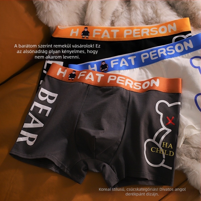 Pamut férfi boxer briefek, középmagas derék, egyszínű, anime mintával, nagy méret