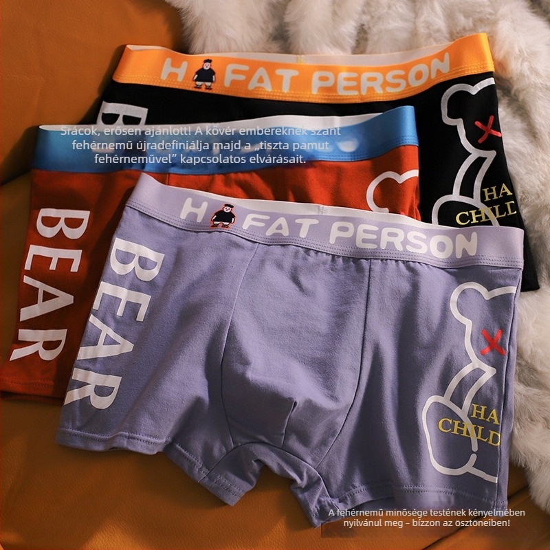 Pamut férfi boxer briefek, középmagas derék, egyszínű, anime mintával, nagy méret