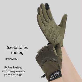 Uniszex kerékpáros kesztyű fleece béléssel, meleg, szélálló, csúszásmentes, kopásálló, kültéri használatra