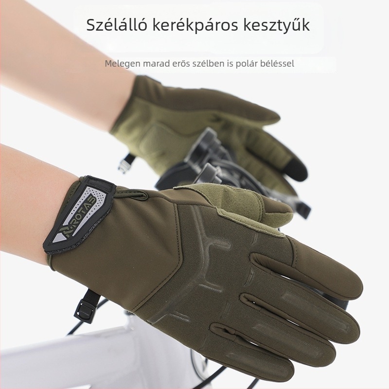Uniszex kerékpáros kesztyű fleece béléssel, meleg, szélálló, csúszásmentes, kopásálló, kültéri használatra