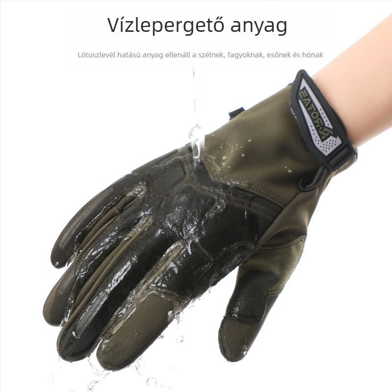 Uniszex kerékpáros kesztyű fleece béléssel, meleg, szélálló, csúszásmentes, kopásálló, kültéri használatra