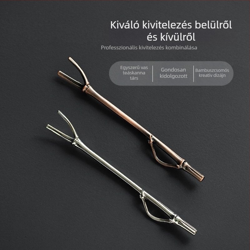 Kézzel készített bambusz teáskanna villa, vas fedél és ötvözetes klip, antiégő klip — Kung Fu teáskészlet kiegészítők