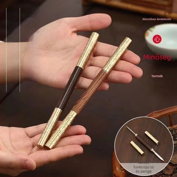Pu-Erh teás kés és tű készlet, bronz kétfejű eszköz, arany gyűrű, ebony és rosewood teakonus, kettős használatú teáskészlet kiegészítők a teakek és téglák felnyitásához