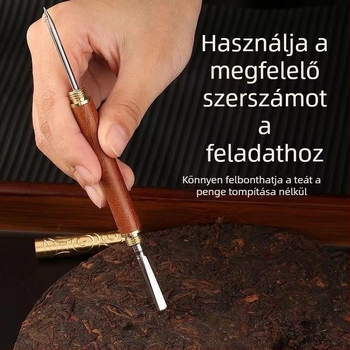 Pu-Erh teás kés és tű készlet, bronz kétfejű eszköz, arany gyűrű, ebony és rosewood teakonus, kettős használatú teáskészlet kiegészítők a teakek és téglák felnyitásához