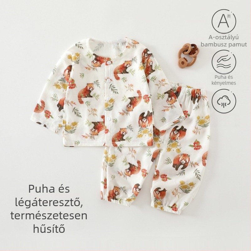 Baba nyári vékony bambusz rostból készült két részes készlet – pizsama és otthoni viselet, uniszex, aranyos mintával