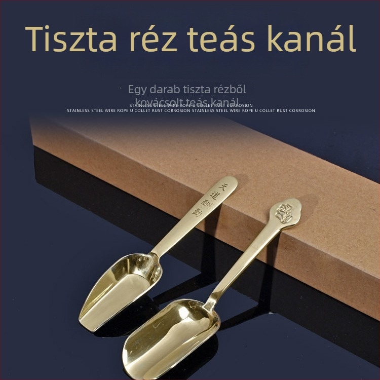 Rézből készült teás eszközök készlete: teáskanál, tealevél kanál, Six Gentlemen teaceremónia kiegészítői