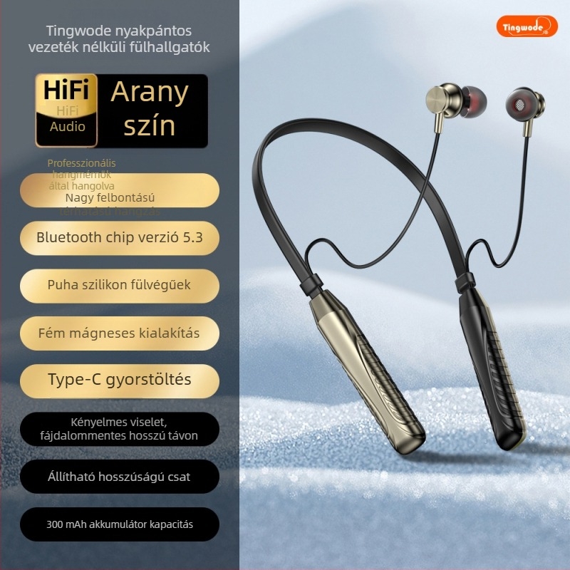 Nyakpántos Bluetooth fejhallgató digitális akkumulátorkijelzővel, hosszú üzemidő, sportos dizájn, sztereó hang