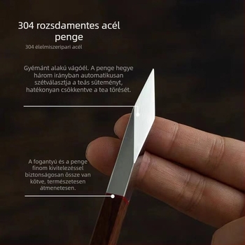 Ebanfából készült teáskés készlet: négyzet alakú teás tű, teás kúp, kézzel készített rozsdamentes acél Pu'er nyitó, teaceremónia kiegészítők