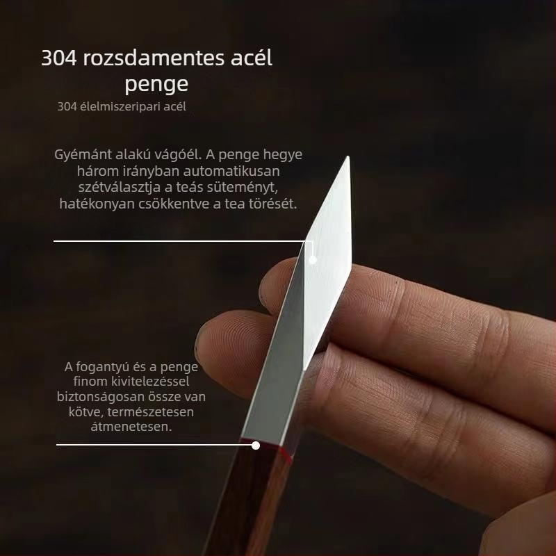Ebanfából készült teáskés készlet: négyzet alakú teás tű, teás kúp, kézzel készített rozsdamentes acél Pu'er nyitó, teaceremónia kiegészítők