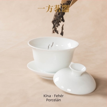 Kis fehér porcelán gaiwan teás mestereknek, háromrészes Kung Fu teáskészlet