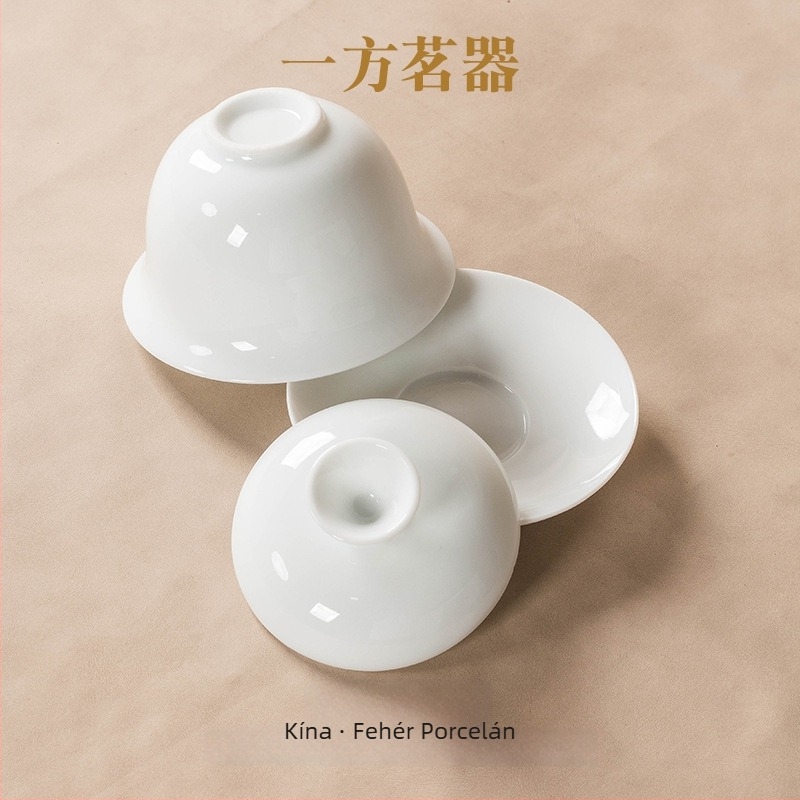 Kis fehér porcelán gaiwan teás mestereknek, háromrészes Kung Fu teáskészlet