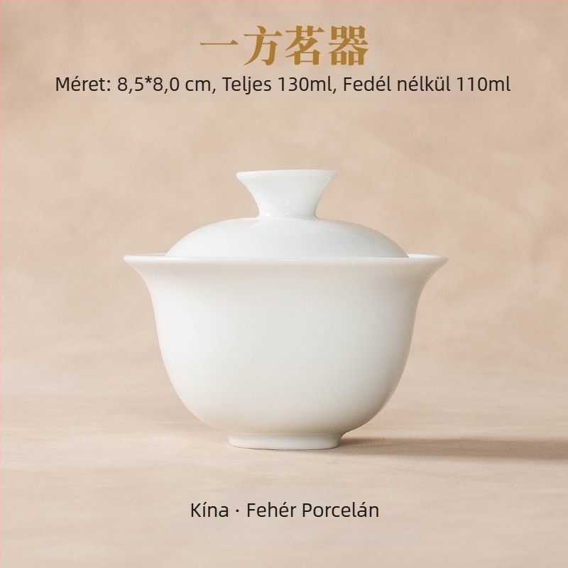 Kis fehér porcelán gaiwan teás mestereknek, háromrészes Kung Fu teáskészlet