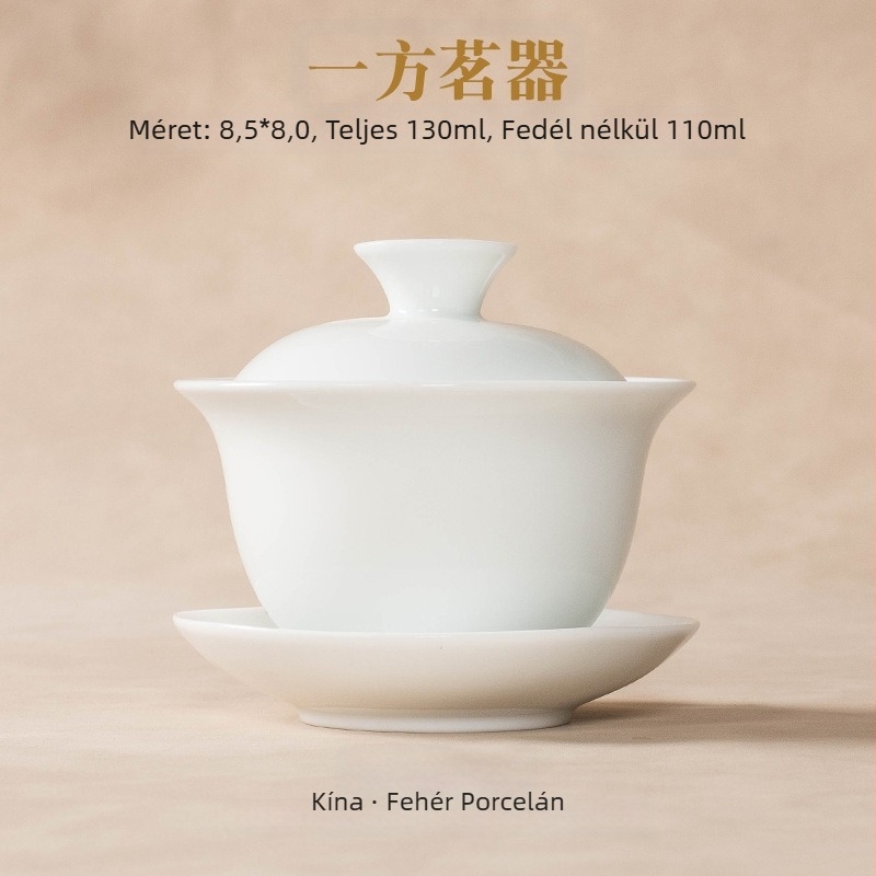 Kis fehér porcelán gaiwan teás mestereknek, háromrészes Kung Fu teáskészlet