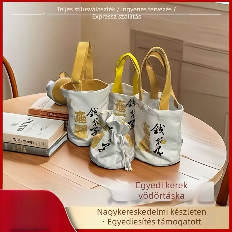 Lingyin Temple Money Bag egyedi logóval, velúr-pamut bevásárlótáska, vászon vödör táska – kulturális és kreatív célokra
