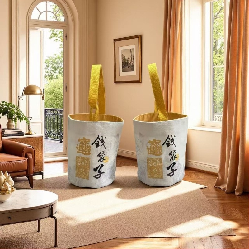 Lingyin Temple Money Bag egyedi logóval, velúr-pamut bevásárlótáska, vászon vödör táska – kulturális és kreatív célokra