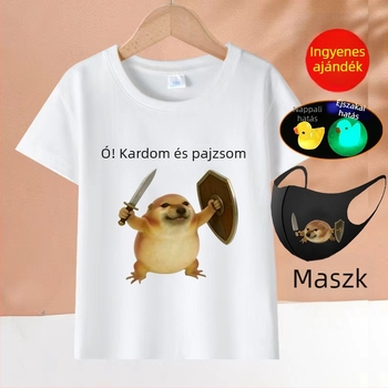 2026-os pamut rövid ujjú póló Shiba Inu-val, vicces absztrakt emojikkal, gyerekeknek