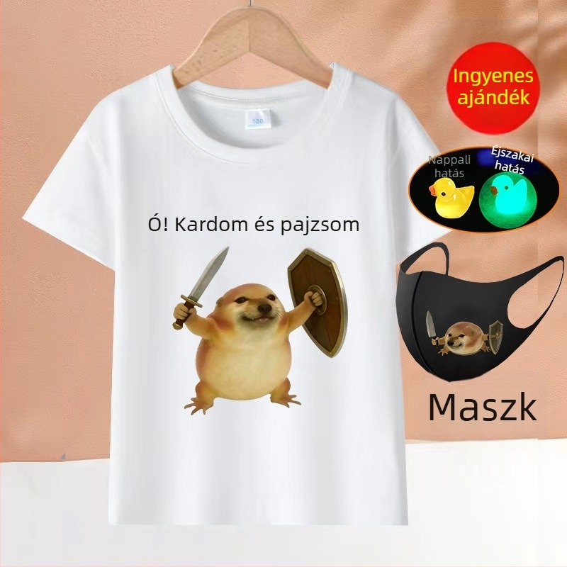 2026-os pamut rövid ujjú póló Shiba Inu-val, vicces absztrakt emojikkal, gyerekeknek