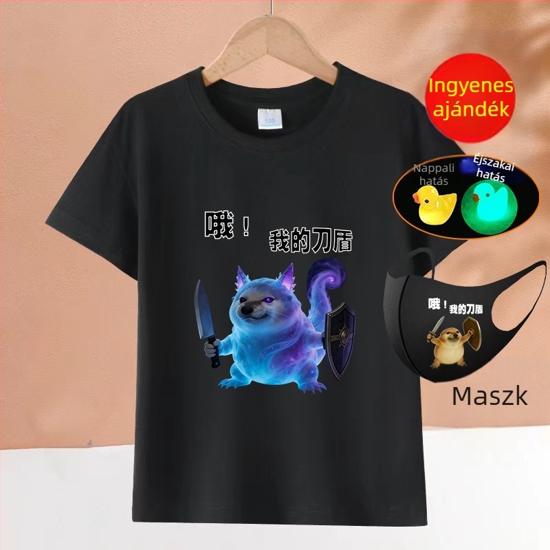 2026-os pamut rövid ujjú póló Shiba Inu-val, vicces absztrakt emojikkal, gyerekeknek