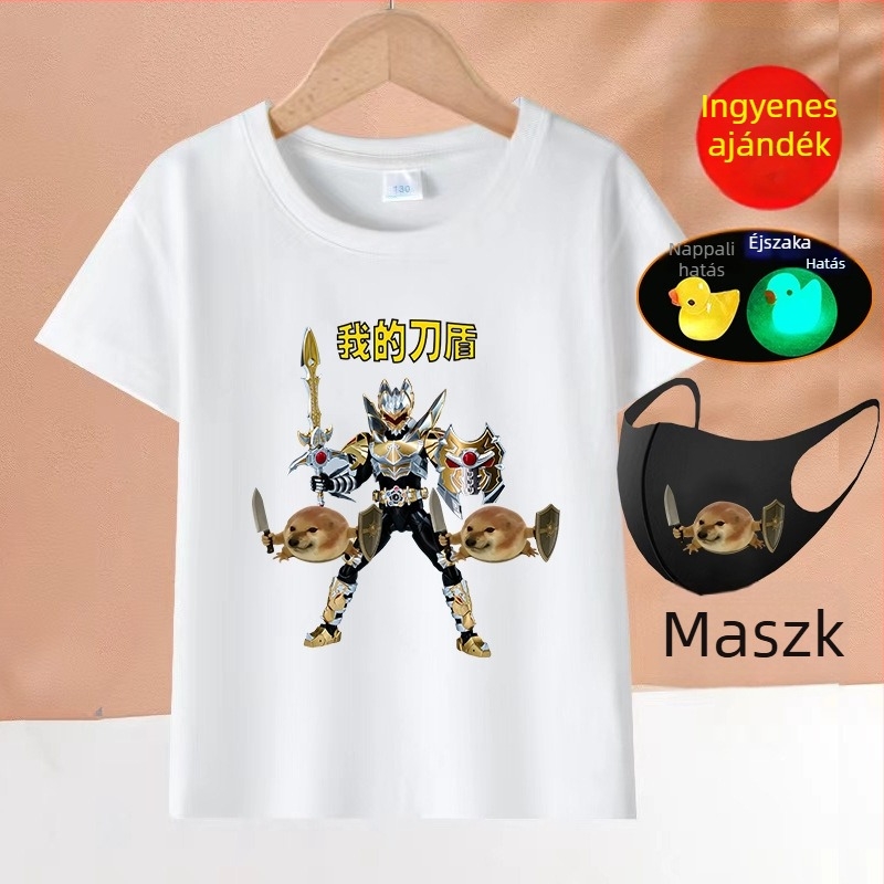 2026-os pamut rövid ujjú póló Shiba Inu-val, vicces absztrakt emojikkal, gyerekeknek