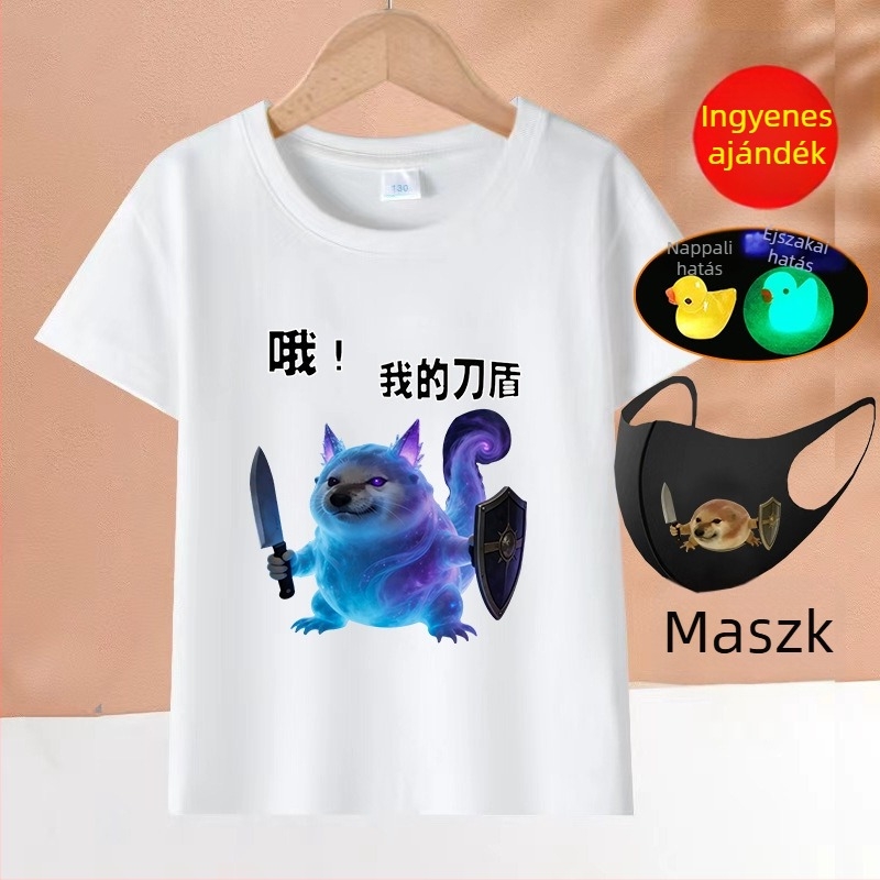 2026-os pamut rövid ujjú póló Shiba Inu-val, vicces absztrakt emojikkal, gyerekeknek