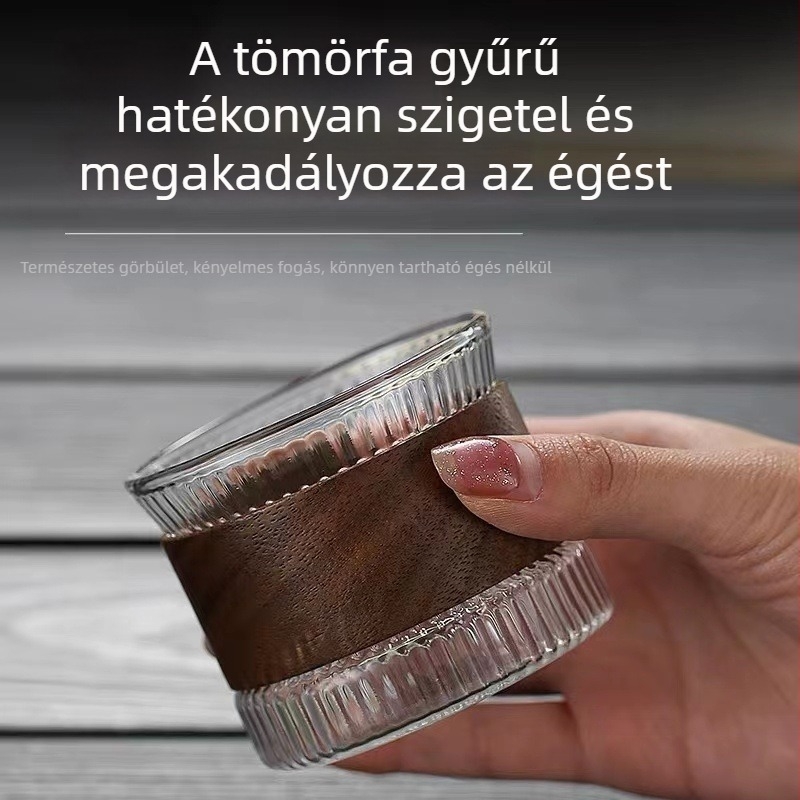 Kalapált mintázatú üvegpohár, japán stílusú, hőálló, kis teáscsésze kóstoláshoz