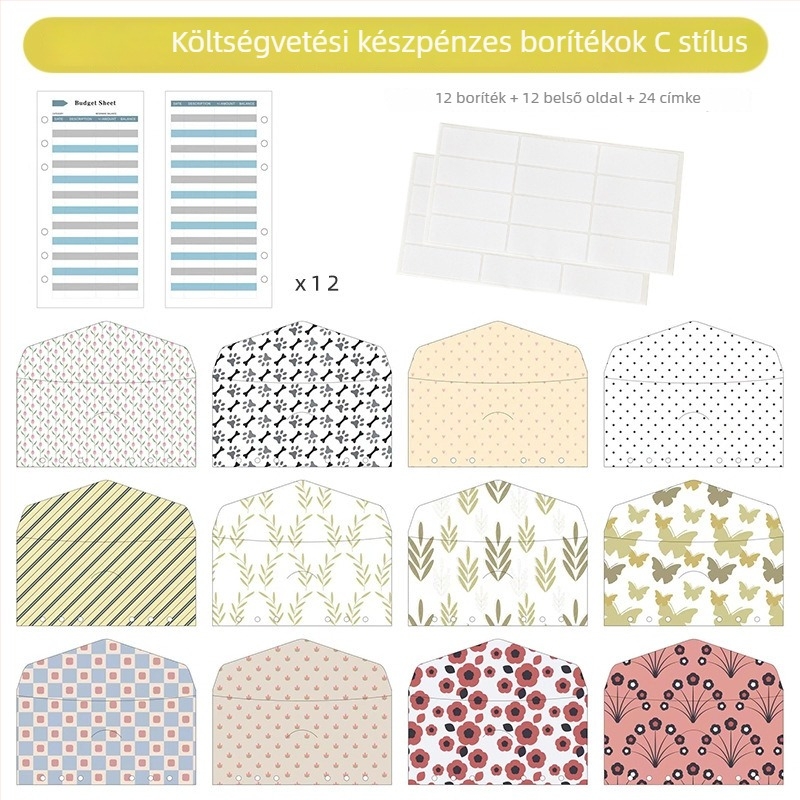 A6 könyvelő notesz nyugatias borítékkal, friss költségvetési kártyák, napi feljegyzések
